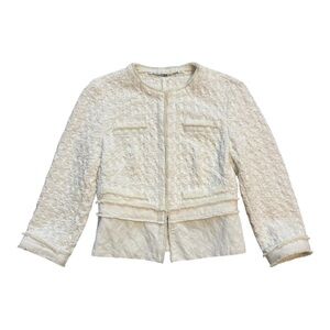 Seventy Cream Tweed Fringe Edge Fitted Jacket Blazer  Size 4